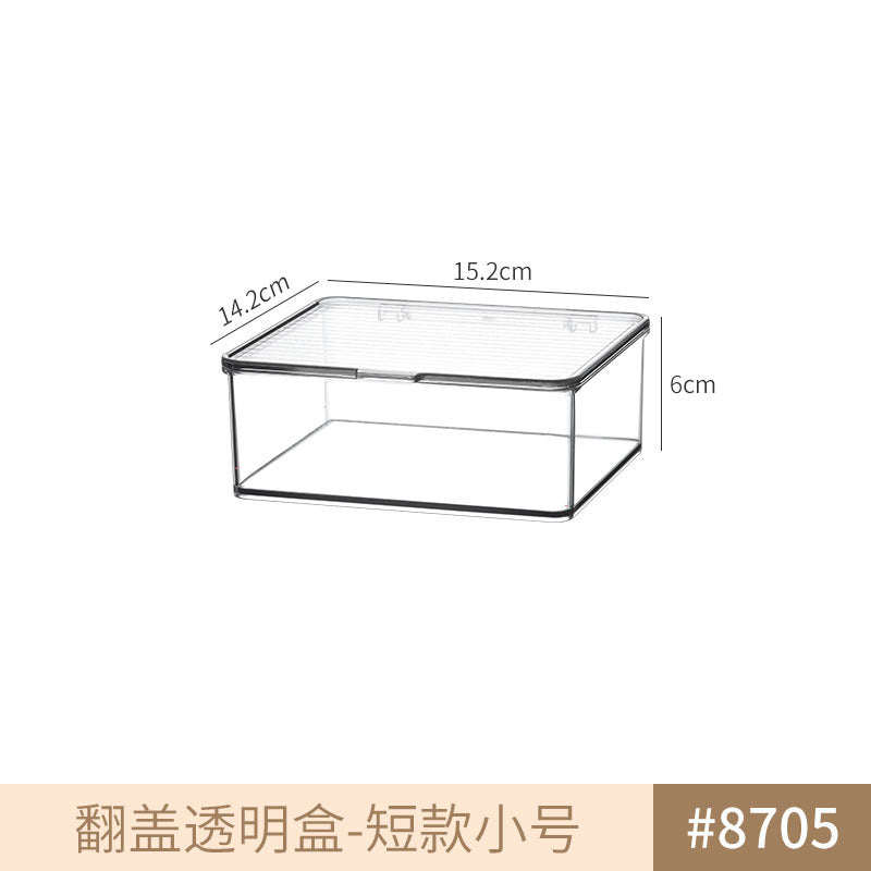 Desktop Storage Box with Lid Flip-Top Rectangular Transparent Acrylic Storage Box Kitchen Cosmetics Sundry Work Station