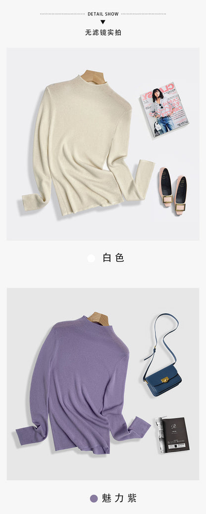 Machine Washable 100% Superfine Wool Sweater for Women Autumn and Winter New Loose Half Turtleneck Knitted Bottoming Sweater for Women