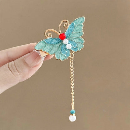 Antique Style Burned Blue Cloud Pearl Hairpin New Chinese Tassel Side Clip Advanced Sense Clip Hair Accessories Headwear Hair Clip
