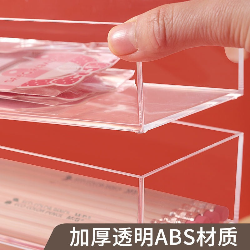 Desktop Storage Box Small Miscellaneous Stationery Sticky Notes Handbook Pencil Transparent Narrow Long Storage Storage Box