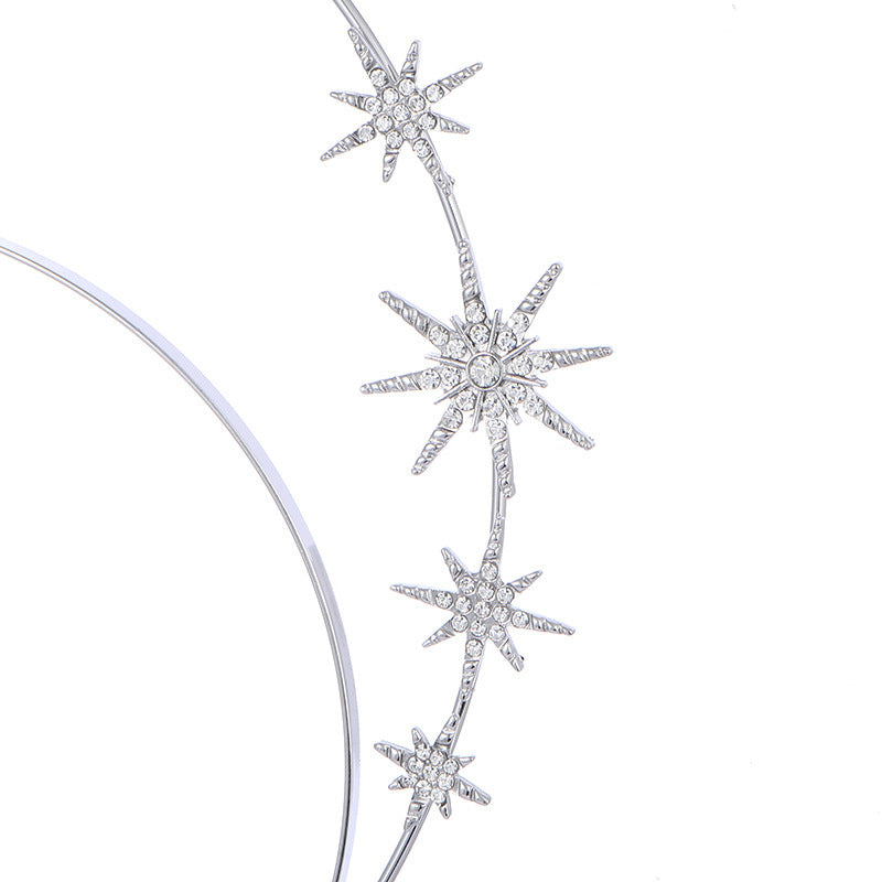 European and American Personalized Baroque Style Sun Moon Star Earrings Double-Layered Six-Pointed Star Headband with Diamonds and Shiny Decorations