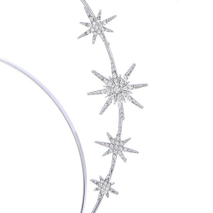 European and American Personalized Baroque Style Sun Moon Star Earrings Double-Layered Six-Pointed Star Headband with Diamonds and Shiny Decorations