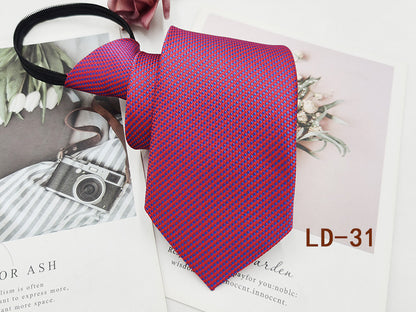 Factory In-Stock Zipper Tie Men's Formal Business 8cm Lazy Tie Red Black Striped Workplace Striped Tie
