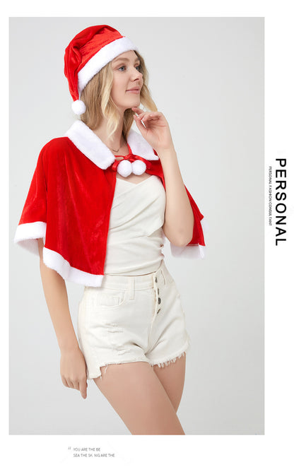 Santa Claus Cape Cape Cape Adult Female Hooded Golden Velvet Santa Claus Costume Performance Clothes