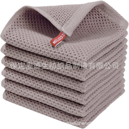 Cross-border Amazon pure cotton honeycomb kitchen dishwashing square towel can be suit with hook waffle square towel generation sticker code