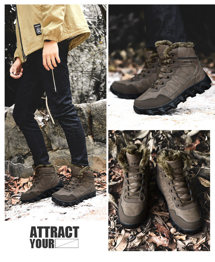 Cross-Border Winter New Cotton Shoes Men's Fur Integrated Snow Boots Outdoor Sports Hiking Boots Fleece-Lined Warm Men's Shoes 47
