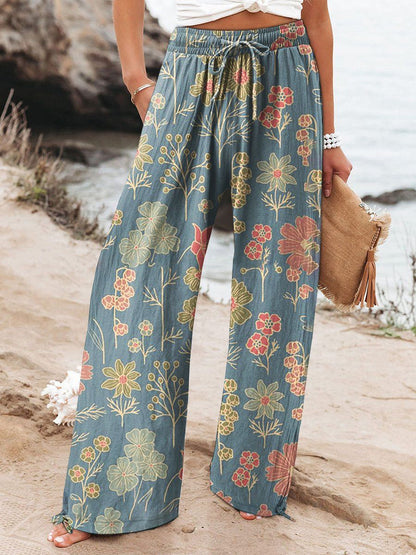 Women's High Waist Casual Loose Printed Wide-leg Pants