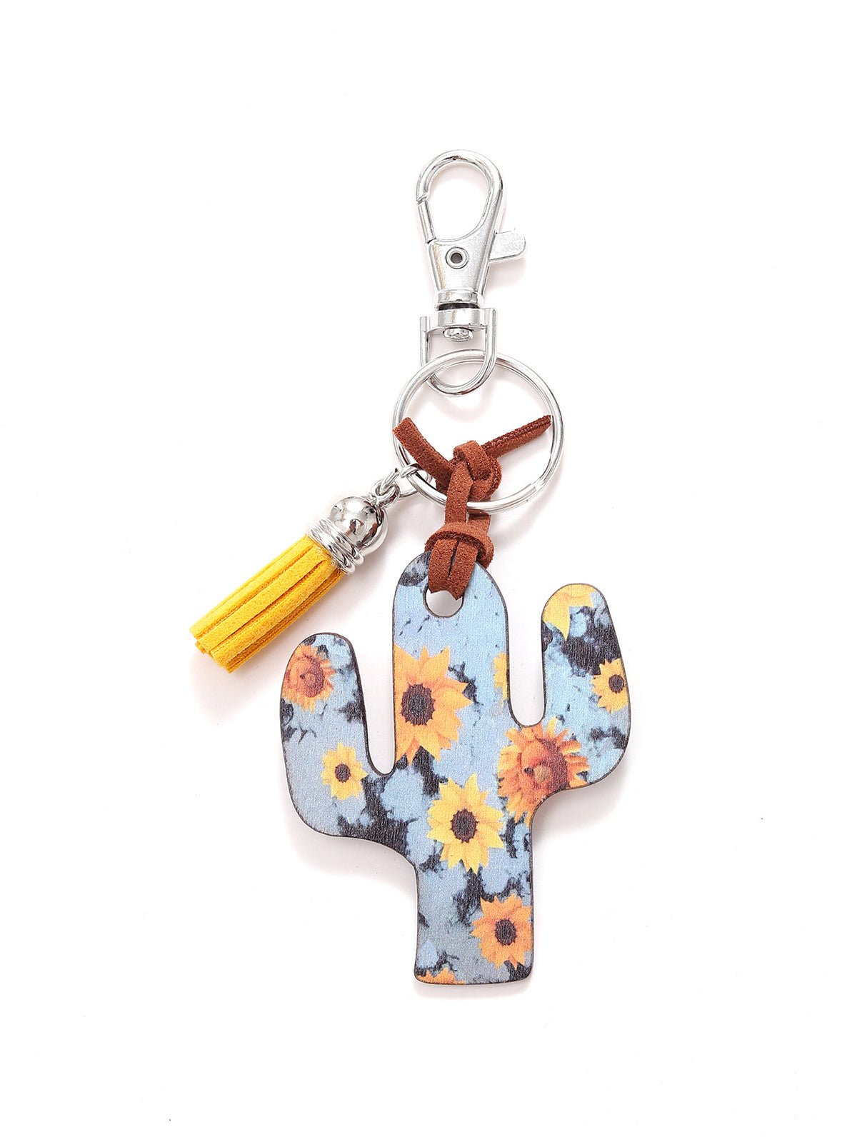 New Wooden Cactus Keychain Leopard Flower Rainbow Sunflower Striped Printed Bag Car Pendant