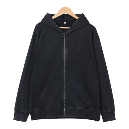 2025 New Autumn and Winter 400g Washed Retro Zipper Hooded Sweatshirt for Men and Women, Loose Casual Retro Top