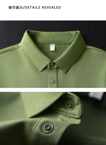 Cross-border Foreign Trade Copper Ammonia Silk T-shirt Men's Business Casual Short-sleeved Summer Gastrodia elata Mulberry Silk Lapel Men's Polo Shirt