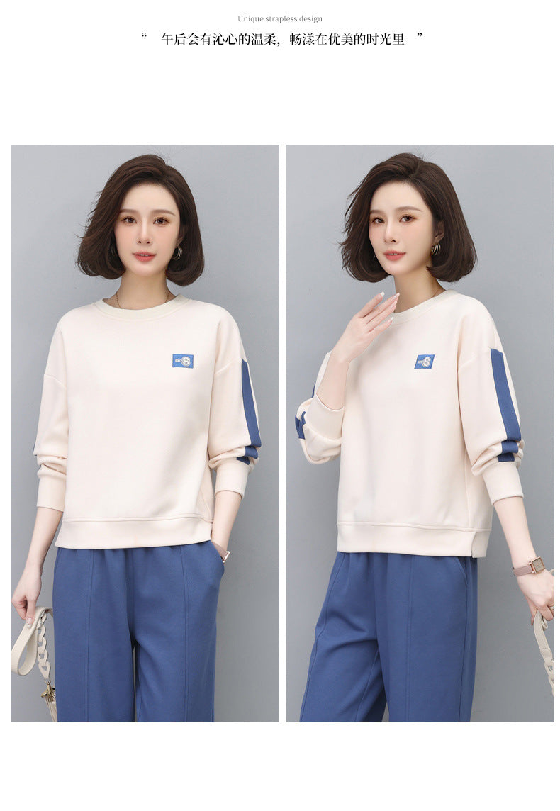 Round Neck Sweatshirt for Women 2024 Spring Small Hooded Sports Middle-Aged Mother Spring & Fall Tops Casual and Versatile