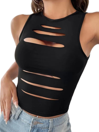 [Label Size] Hollow Hole Vest, Tight-Fitting Inner Navel-Baring Top, Summer Sleeveless Vest