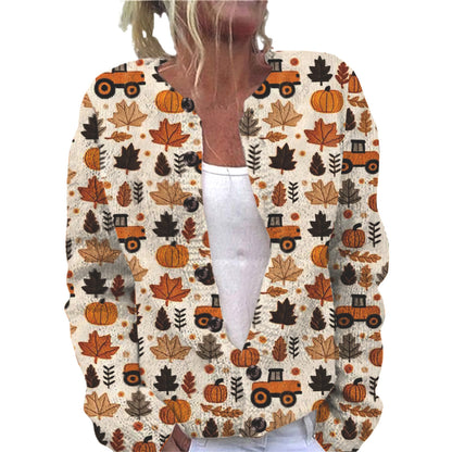 Ll-Yk1 Halloween Cardigan Round Neck Long-Sleeved 3D Printed Sweater European and American Cross-Border Casual Women's Clothing Amazon Theme
