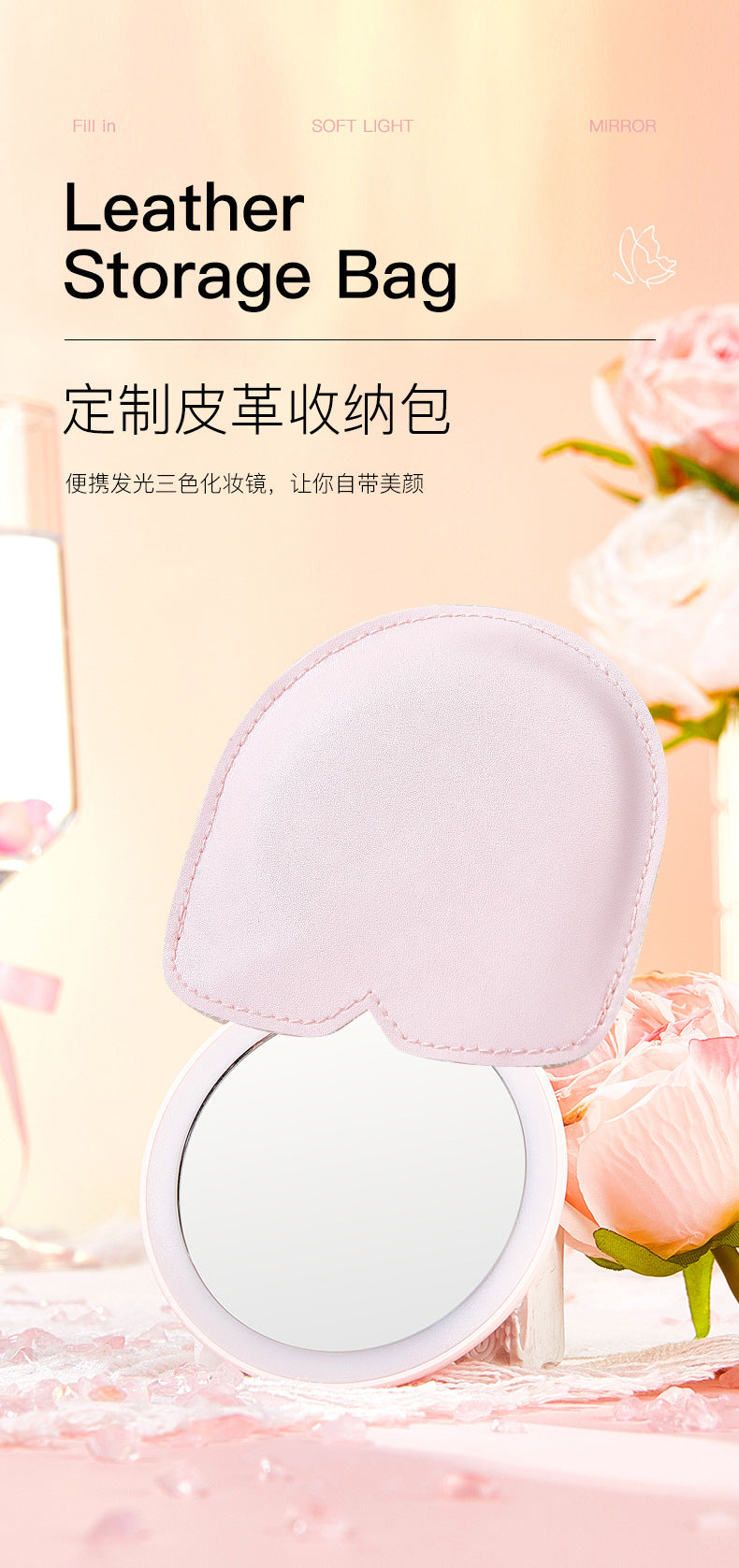 Led Makeup Mirror with Lamp Desktop Desktop Makeup Shell Mirror Holiday Gift for Girlfriend Dressing Mirror