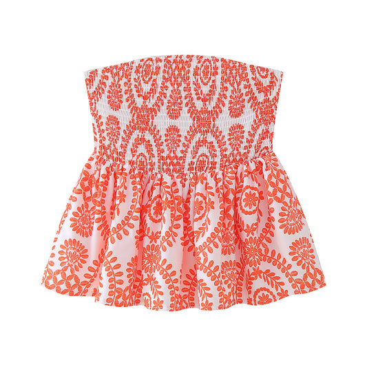 Printed Short Shirt Women's Elastic Waist Strapless Tube Top