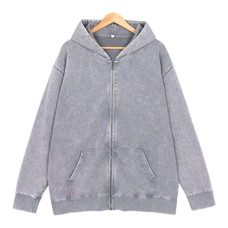 2025 New Autumn and Winter 400g Washed Retro Zipper Hooded Sweatshirt for Men and Women, Loose Casual Retro Top