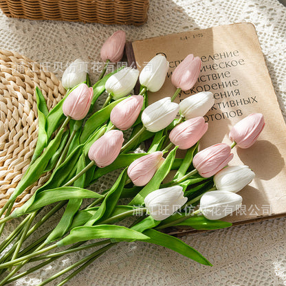Pu Mini Tulip Artificial Flower Bouquet Cross-Border Artificial Flower Home Decoration Photo European Style Ornaments Factory Direct Sale