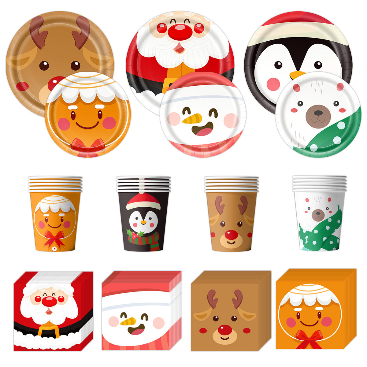 Amazon New Product Christmas Decoration Party Tableware Cartoon Snowman Christmas Napkin Party Holiday Paper Plate