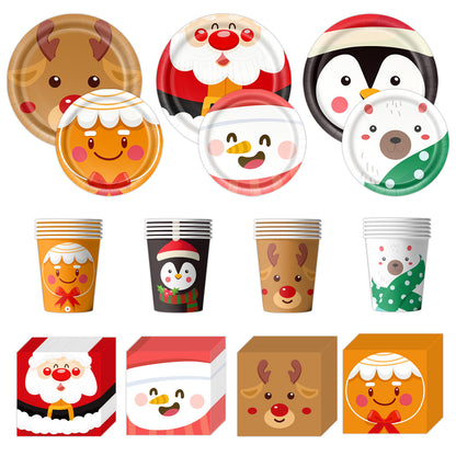 Amazon New Product Christmas Decoration Party Tableware Cartoon Snowman Christmas Napkin Party Holiday Paper Plate
