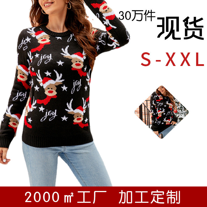 2025 Autumn and Winter New Christmas Sweater Women's Outerwear European and American Hot Selling Women's Loose Round Neck Pullover Knitted Sweater