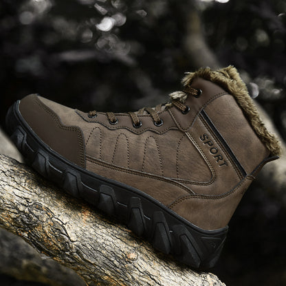 Cross-Border Winter New Cotton Shoes Men's Fur Integrated Snow Boots Outdoor Sports Hiking Boots Fleece-Lined Warm Men's Shoes 47
