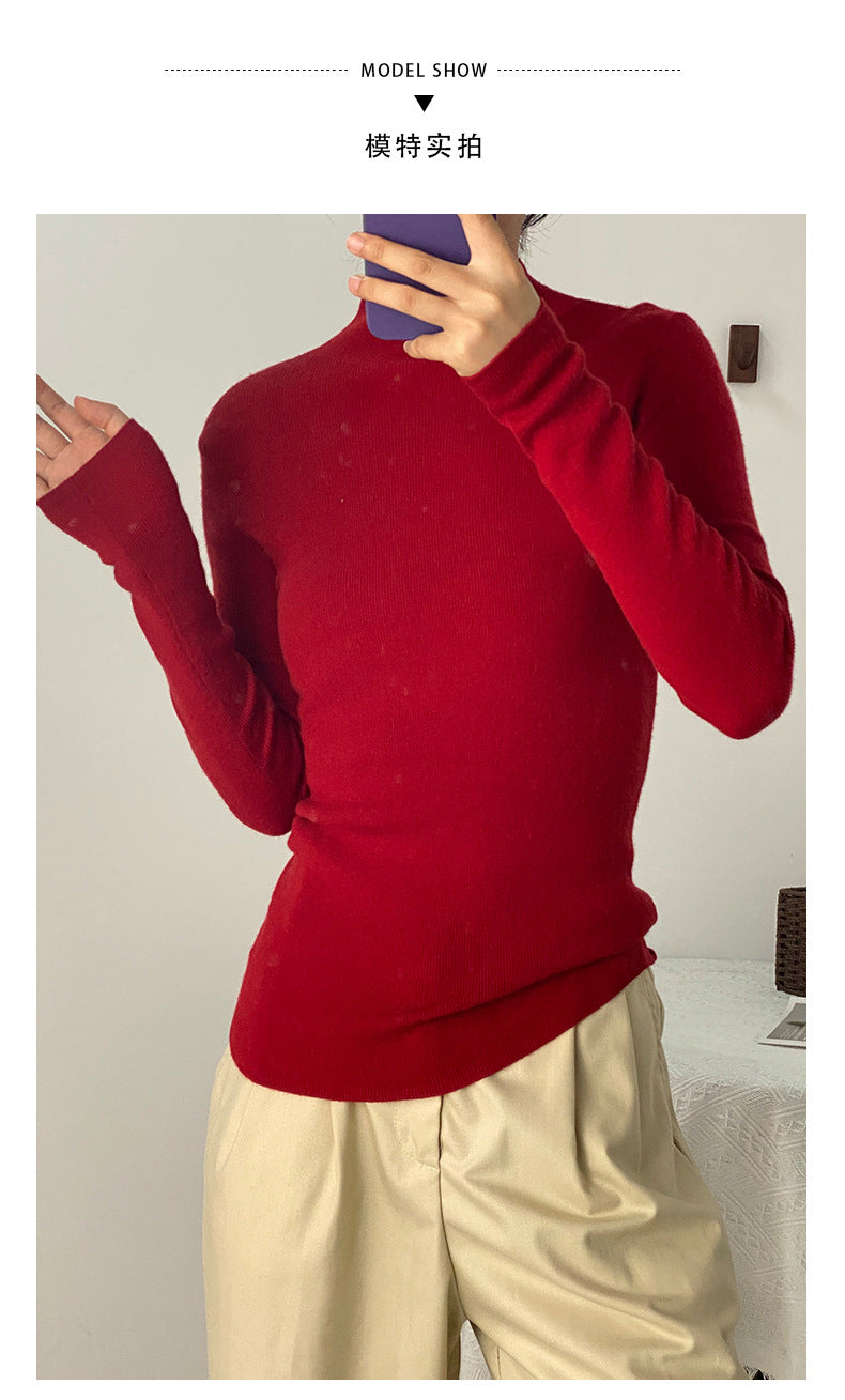 Machine Washable 100% Superfine Wool Sweater for Women Autumn and Winter New Loose Half Turtleneck Knitted Bottoming Sweater for Women