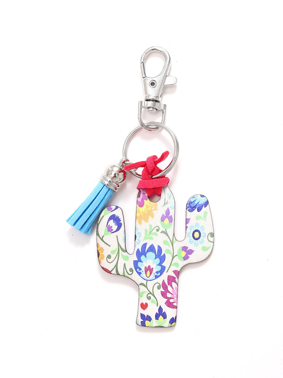 New Wooden Cactus Keychain Leopard Flower Rainbow Sunflower Striped Printed Bag Car Pendant