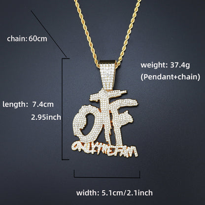 European and American Tide Diamond-encrusted Shiny OTF Letter Necklace for Men and Women hiphop Hip Hop Street Disco Pendant Cross-border New Product
