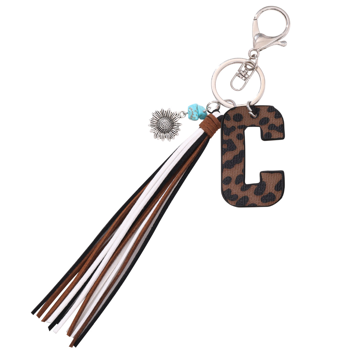 New Western Denim Style Leopard Oil-trimmed Leather Letter A Korean Velvet Tassel Combination Keychain Pendant Bag