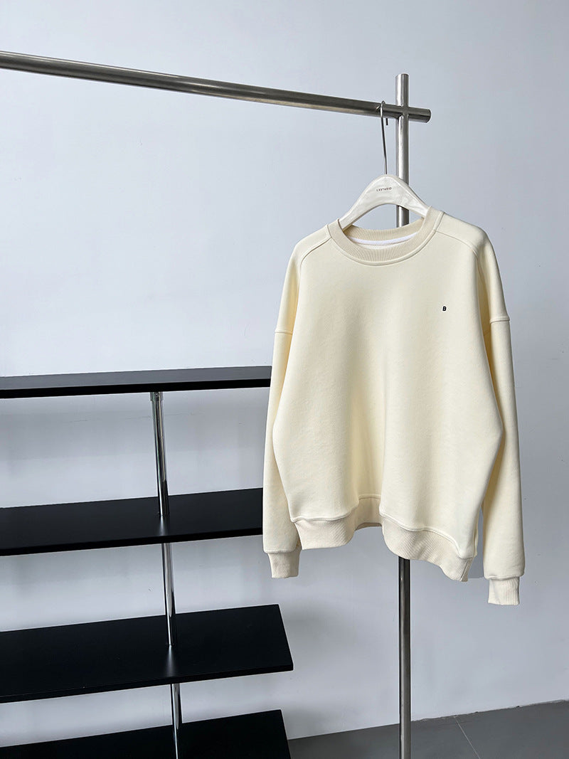 Luxi Simple Profile Loose BF Solid Color Lazy Pullover Sweatshirt Women's ins Letter Embroidered Long-sleeved Top 2267