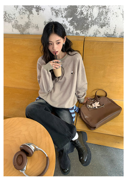 Guangzhou Huang Zheng American Retro Sexy Pullover Embroidered Sweatshirt Feminine Versatile Long-Sleeved Casual Top 530821