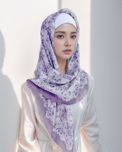 Cross-Border New Product Voile Print 110 Square Scarf Classic Lace Scarf Turban Malaysian Shawl