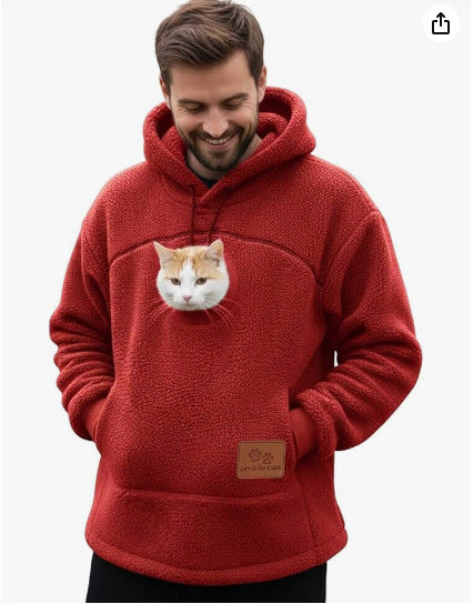 2025 New European and American Polar Fleece Pet-In-One Men's and Women's Trendy Hooded Loose Casual Warm Sweatshirt