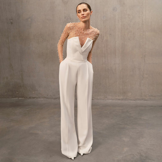 In Stock | White Bubble Bead Jumpsuit, Fashionable Casual Two-Piece Set, High-End European and American Women's Clothing, European and American Style.