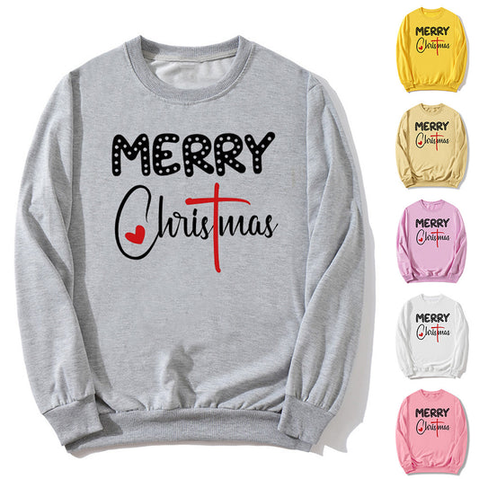 in stock Foreign Trade Cross-border Christmas Merry Christmas Printed Crewneck Sweat Autumn and Winter European and American Men's and Women's Tops
