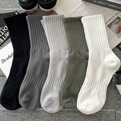 Socks Men's Autumn Spring and Autumn New Solid Color Casual All-match Sports Style Basketball Fashionable Socks Comfortable Men's Mid-tube Socks