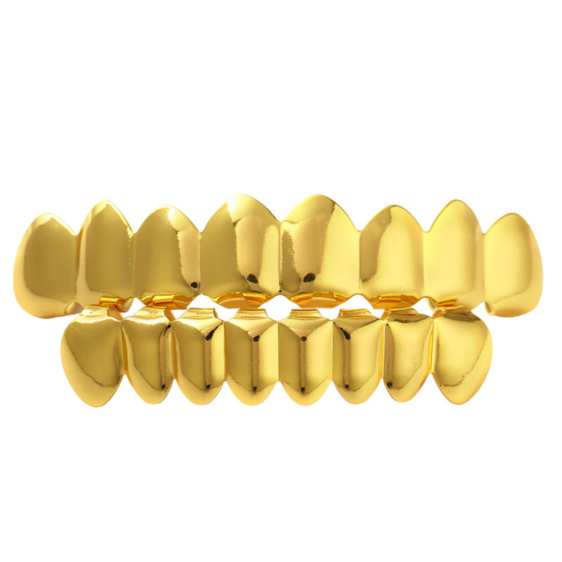 European and American Hot Selling Hiphop Hip-Hop Gold Braces Upper Teeth 8 Lower Teeth 8 Teeth Braces Cross-Border Glossy Braces