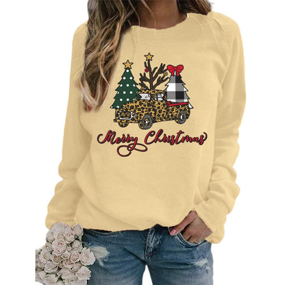Europe and the United States foreign trade cross-border supply Christmas tree merry Christmas printed round neck sweater women's top