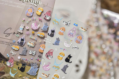 Happy Cute Pet Cat and Puppy Nail Art Stickers Embossed New 3D Stereo 5D Cute Nail Sticker Decorations