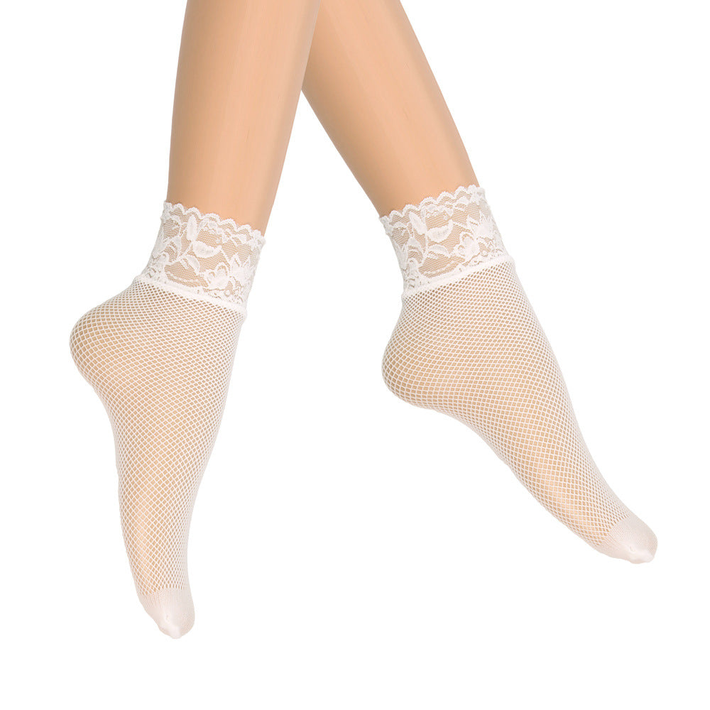 Summer Small Mesh Lace Short Net Socks Breathable Short Stockings Invisible Socks plus size Black Pearl Short Socks