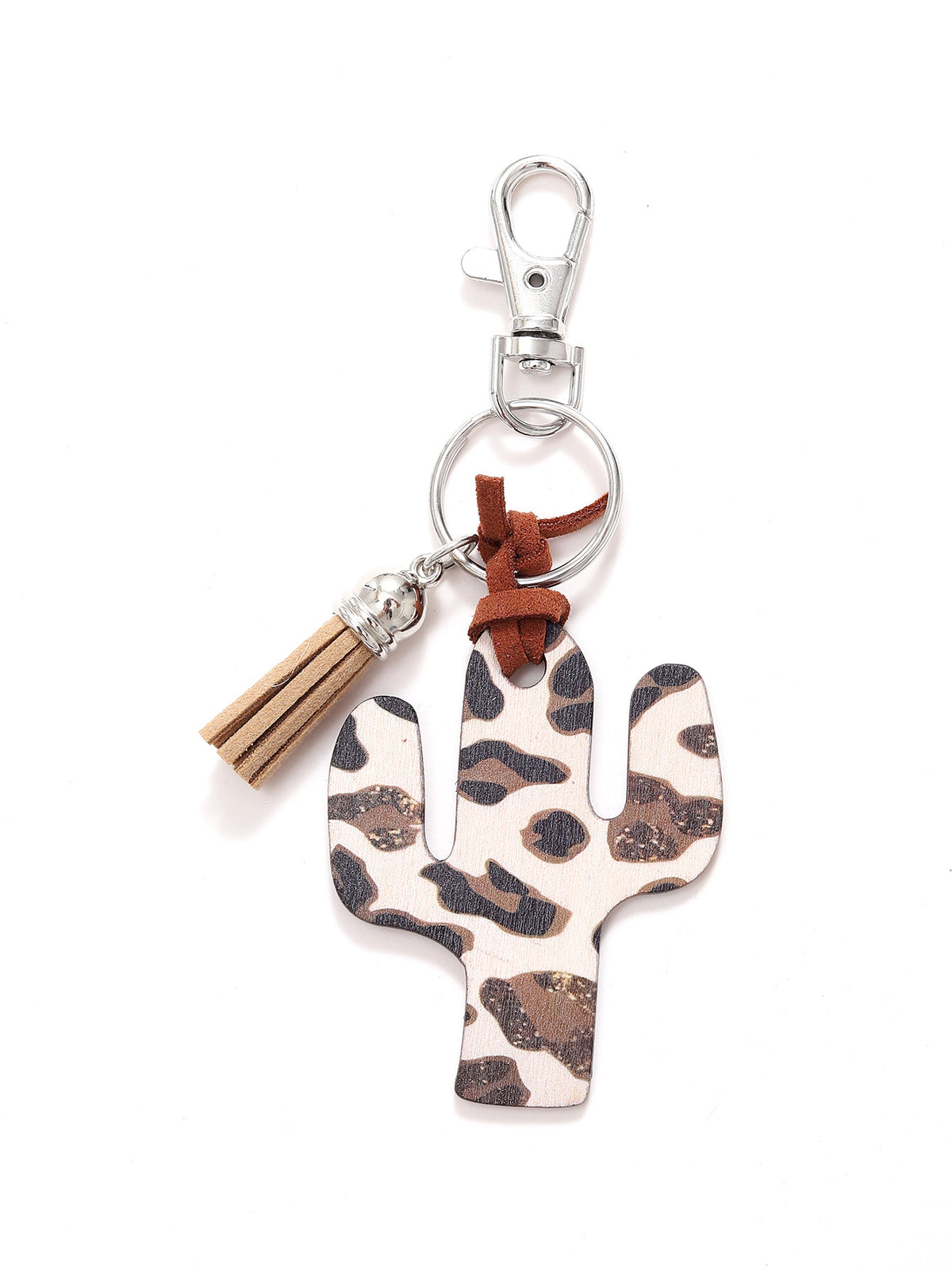 New Wooden Cactus Keychain Leopard Flower Rainbow Sunflower Striped Printed Bag Car Pendant