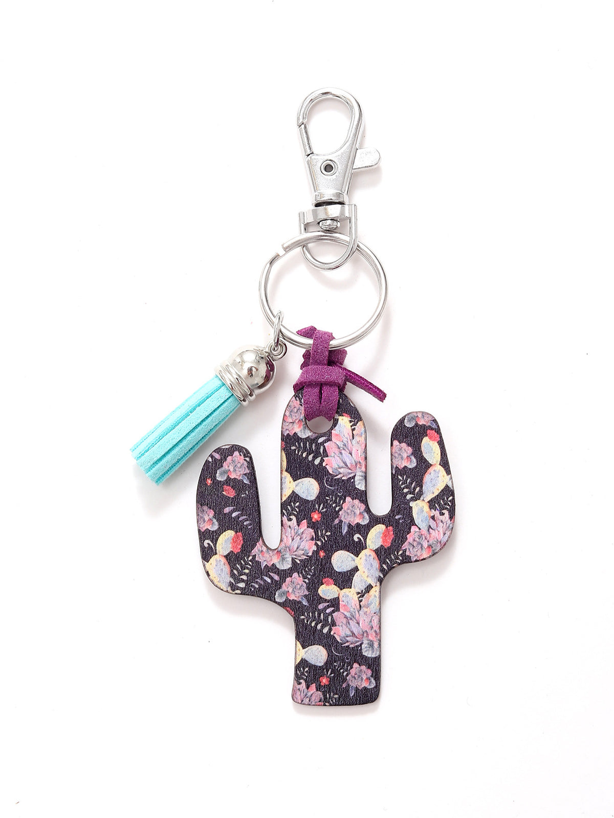 New Wooden Cactus Keychain Leopard Flower Rainbow Sunflower Striped Printed Bag Car Pendant