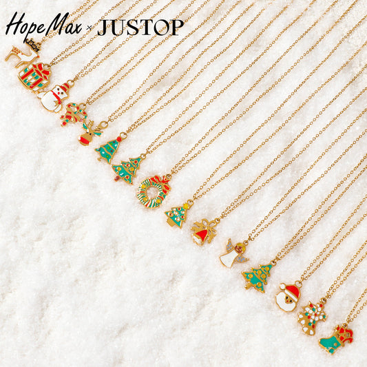 Justop European and American Cross-Border Christmas Tree Necklace Snowman Candy Pendant Christmas Eve Christmas Elk Necklace Jewelry