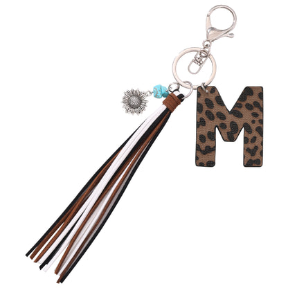 New Western Denim Style Leopard Oil-trimmed Leather Letter A Korean Velvet Tassel Combination Keychain Pendant Bag