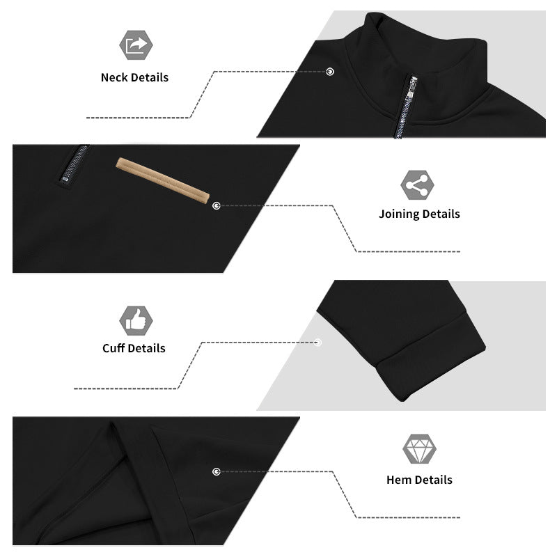 Cross-Border American Style Autumn and Winter Heavyweight Fleece Long-Sleeve Men's Sweatshirt with Half-Zip, Loose Fit, Stand Collar, Pullover Men's Sweatshirt