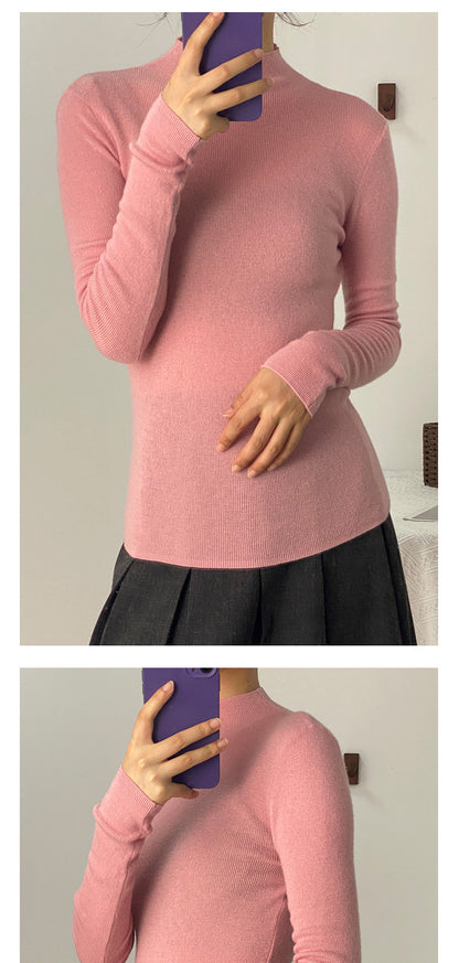 Machine Washable 100% Superfine Wool Sweater for Women Autumn and Winter New Loose Half Turtleneck Knitted Bottoming Sweater for Women