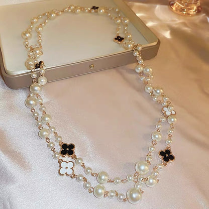 Shijiazu stacked with long pearl necklace women's light luxury temperament sweater chain Joker high sense autumn and winter necklace