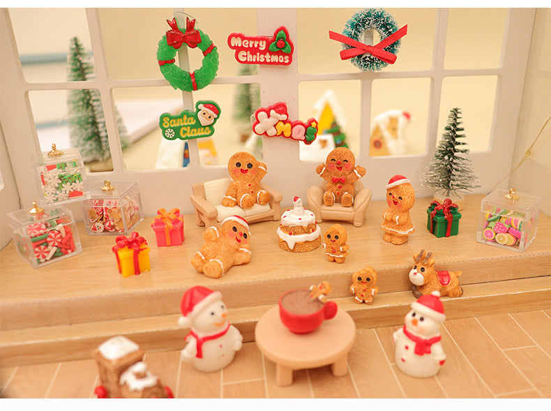 Dollhouse Doll House Snowman Christmas Tree Ginger Biscuit Man Decoration Scene Ornaments Model Christmas Wreath