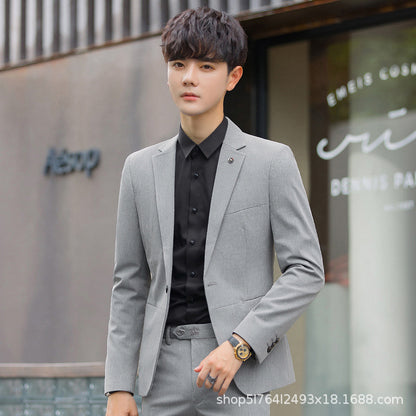 A 1.45kg Piece Set of Spring & Fall Casual Small Suit Jacket Men's Korean Style Slim Gray Formal Full Suit Suit