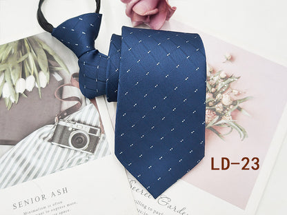 Factory In-Stock Zipper Tie Men's Formal Business 8cm Lazy Tie Red Black Striped Workplace Striped Tie